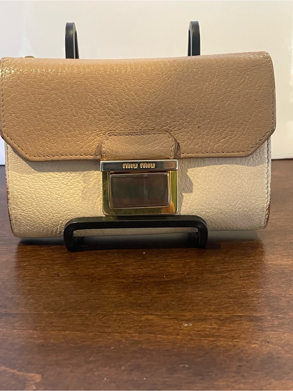 Miu Miu Two-Tone Leather Wallet on Chain - Beige & Cream